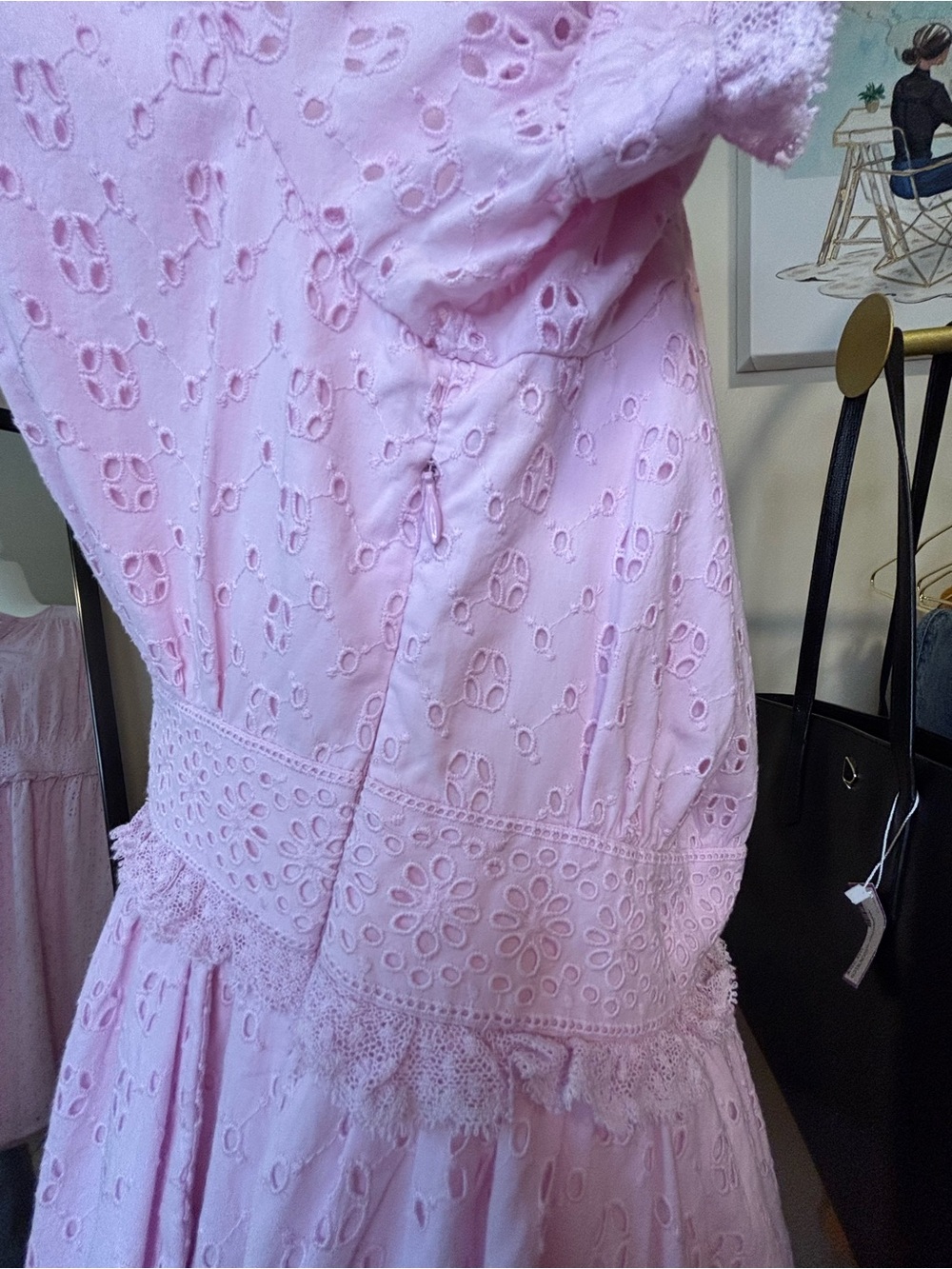 J. Crew Pink puff sleeve eyelet mini dress size 14 100%Cotton - Picture 6 of 9